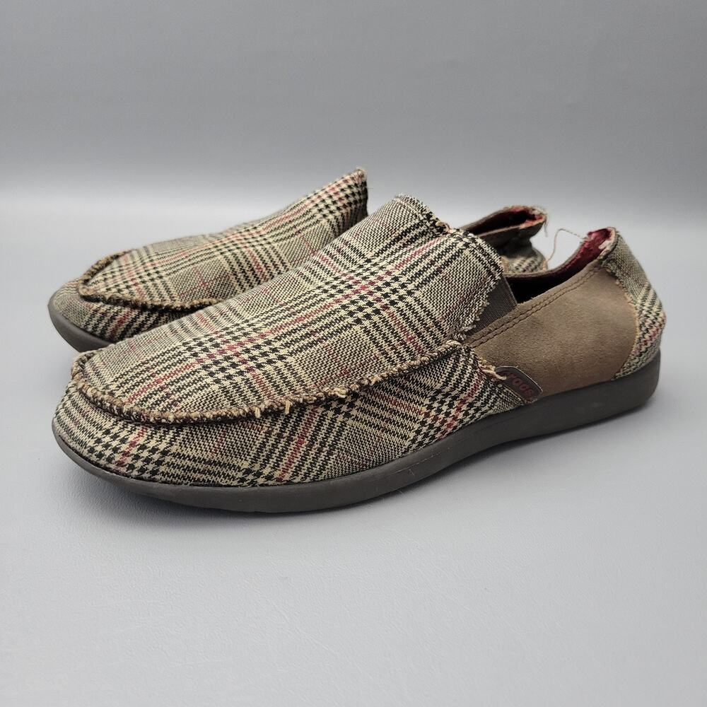 Rare Crocs Khaki Brown Plaid Slip On Shoes Mens Size 8 Holiday Dress Comfort